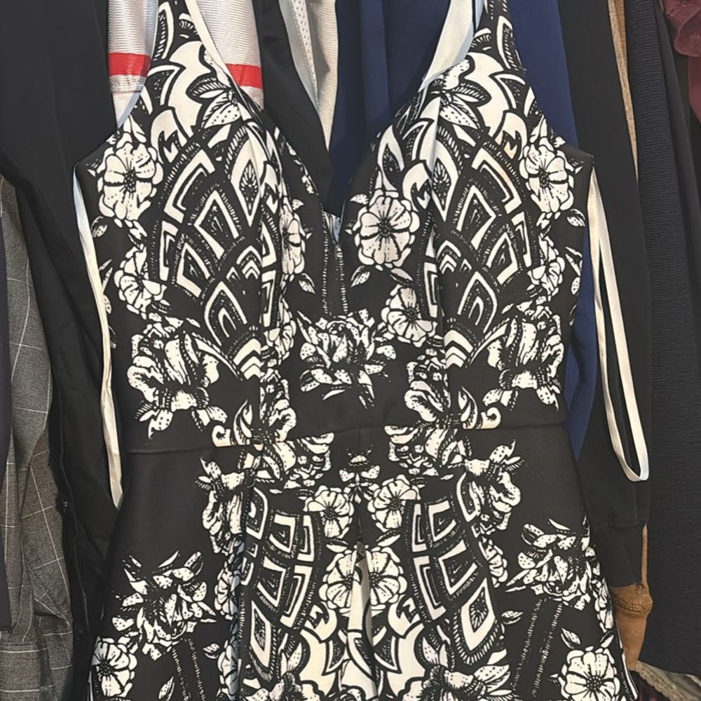 Black and White Floral Fit-and-Flare shirt and skirt set